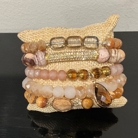 Boho “ Cassie ” 5 Strand Bracelet with Natural Stones and Charms R4B - Picture 1 of 3